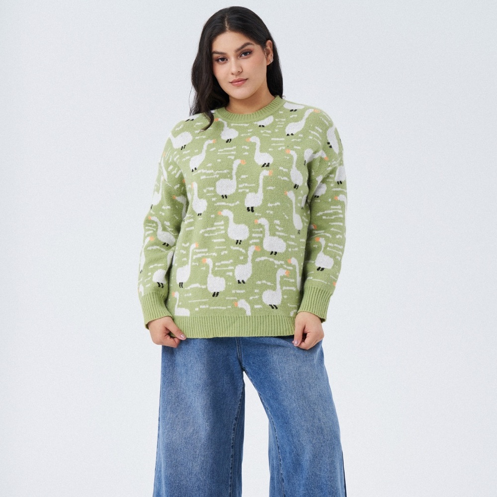 Cider Geese Print Knit Sweater 4X plus size